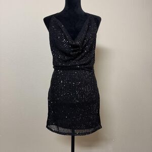 Fashion Nova Feeling Frisky Mini Dress Womens Medium Black Sequin Halter
